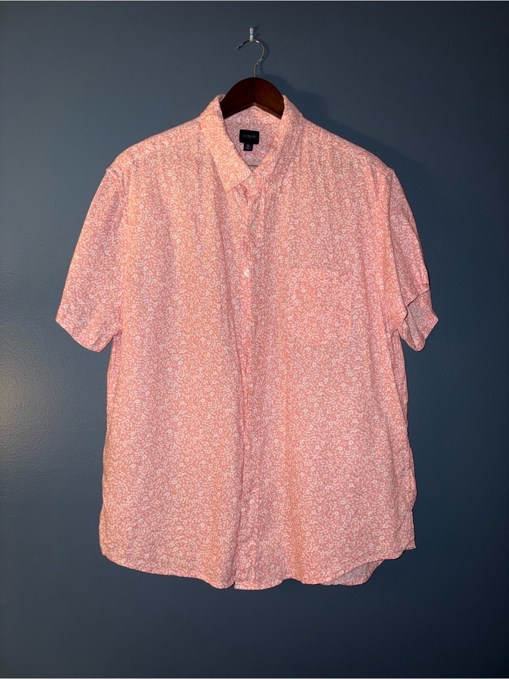 J.Crew Men's XL Coral Linen Cotton Short Sleeve Button Up Shirt - Picture 2 of 9